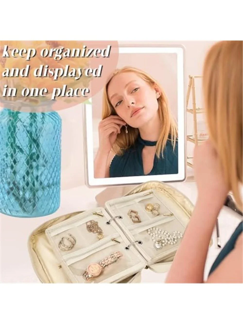 Travel Jewelry Organizer Case Binder Velvet Pouch Earring Ring Necklace Holder